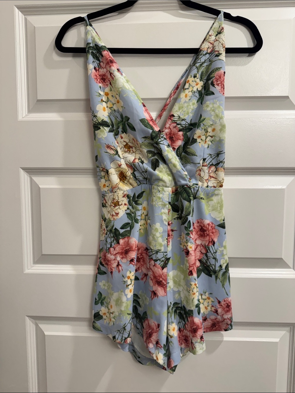 audrey Light Blue Floral V-Neck Camisole Romper